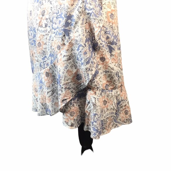 Abercrombie & Fitch Wrap Floral Dress Medium White Blue Rose Summer Boho lined - Picture 7 of 8